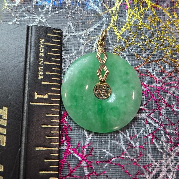 Elegant Jade "Fu" Pendant with Gold Bale – Lucky Charm Necklace 🍀 - Picture 9 of 11